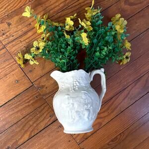 Vintage Spode England Imperial Fancies White Embossed Pitcher Crazing Staining